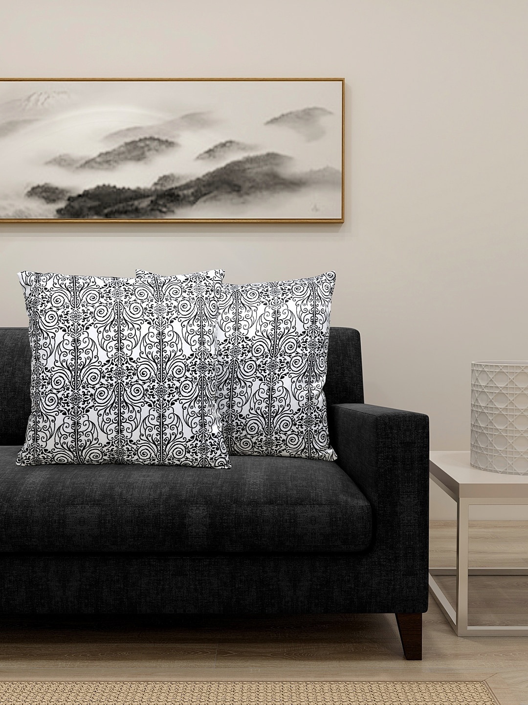 DECOREALM Black & White Set of 2 Ethnic Motifs Square Cushion Covers