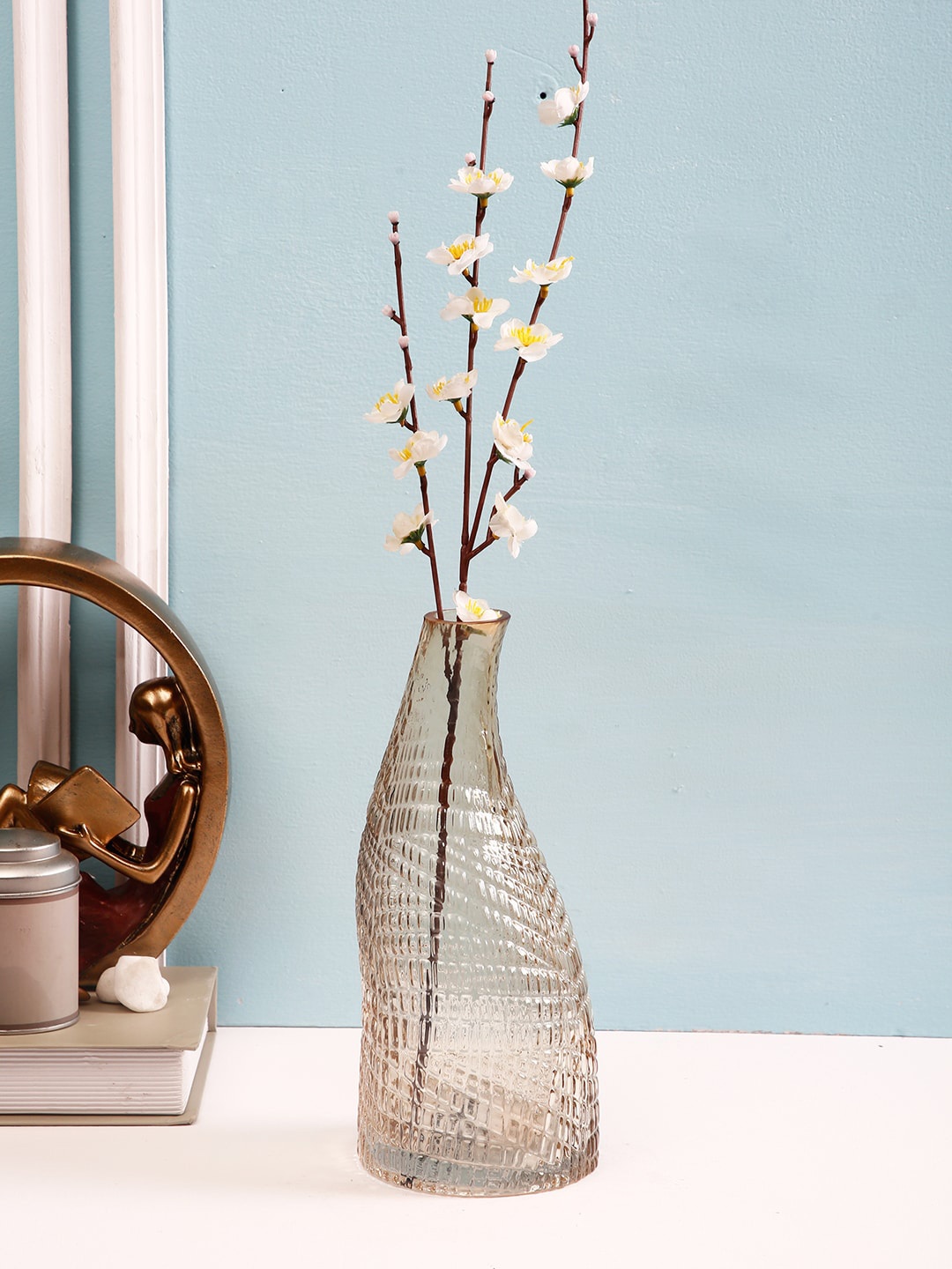 

TAYHAA Brown Textured Vintage Twisted Neck Glass Vase