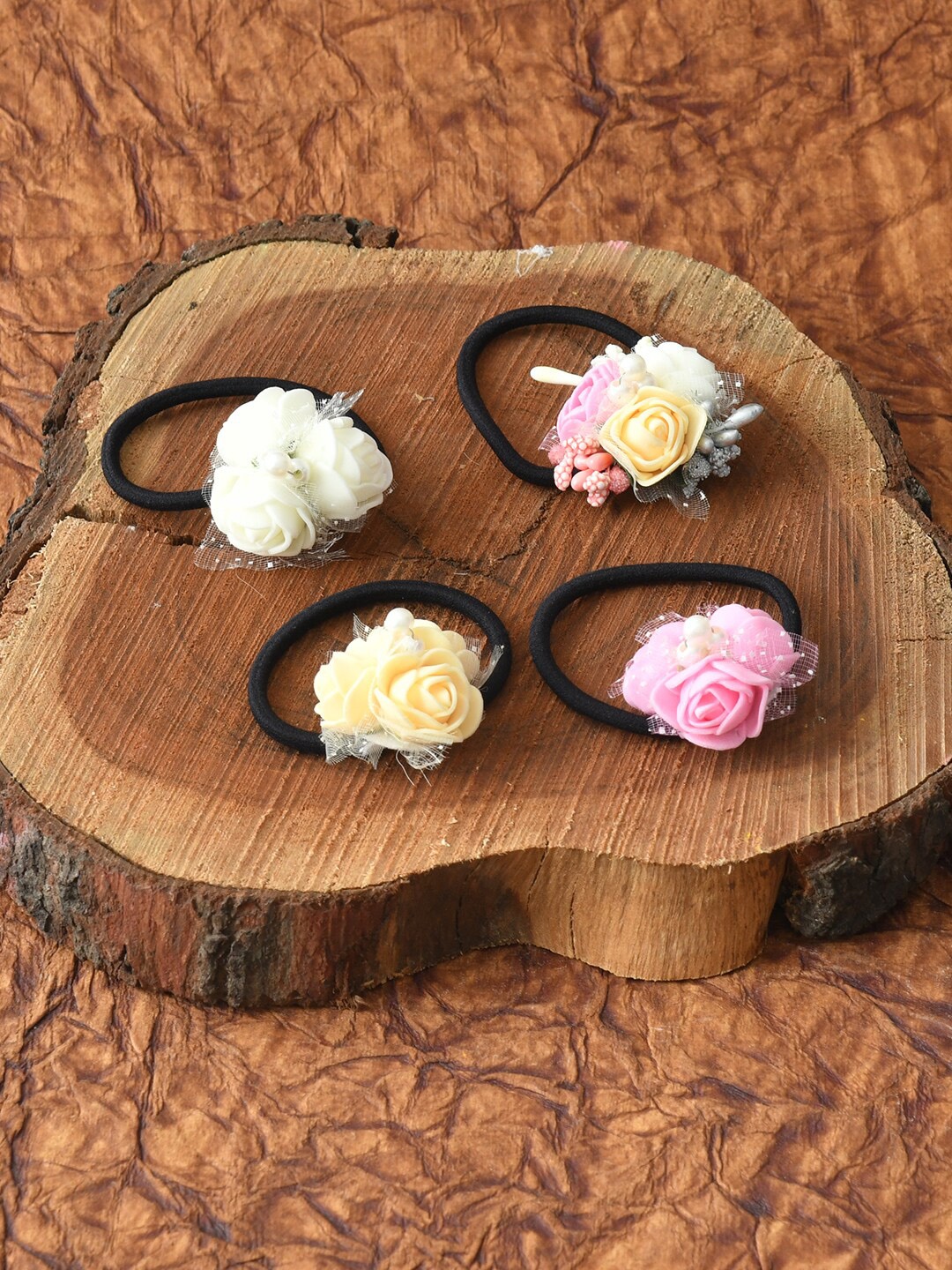 

FUNKRAFTS Girls White & Pink Set of 4 Embellished Ponytail Holders