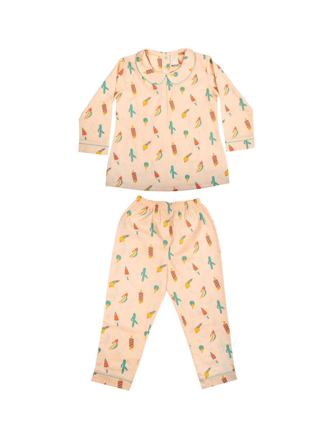 

CASA DE NEE NEE Girls Peach-Coloured Printed Pure Cotton Night Suit