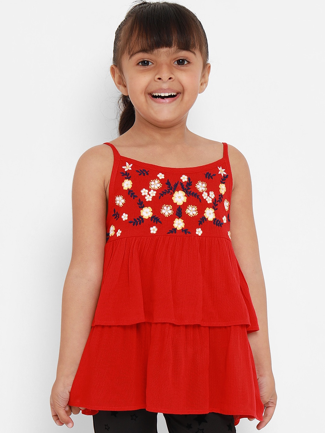 

Nauti Nati Women Red Embroidered Tiered Top