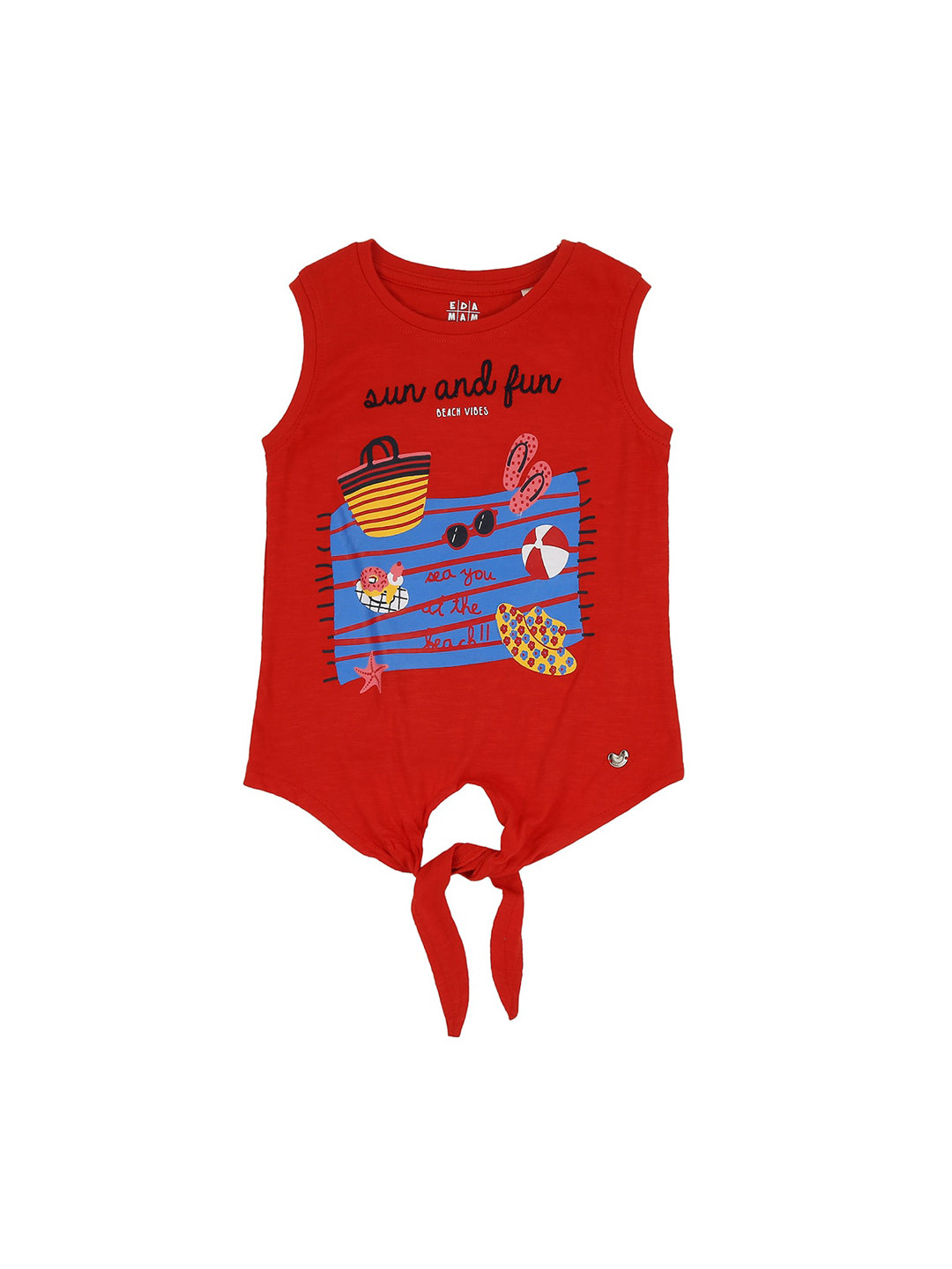 

Ed-a-Mamma Girls Red Blue Printed Round Neck Pure Cotton T-shirt
