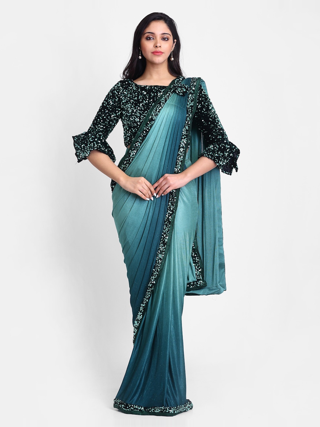 

Grancy Green Dyed Poly Crepe Saree