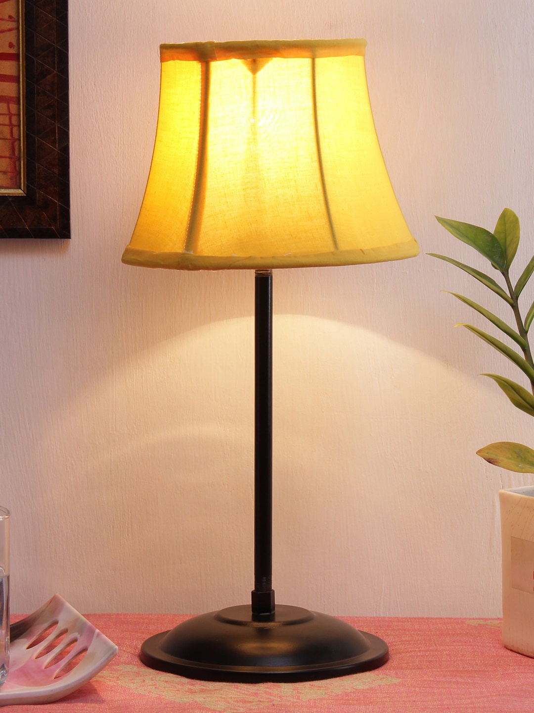 

Devansh Yellow & Black Solid Traditional Bedside Table Lamp with Shade