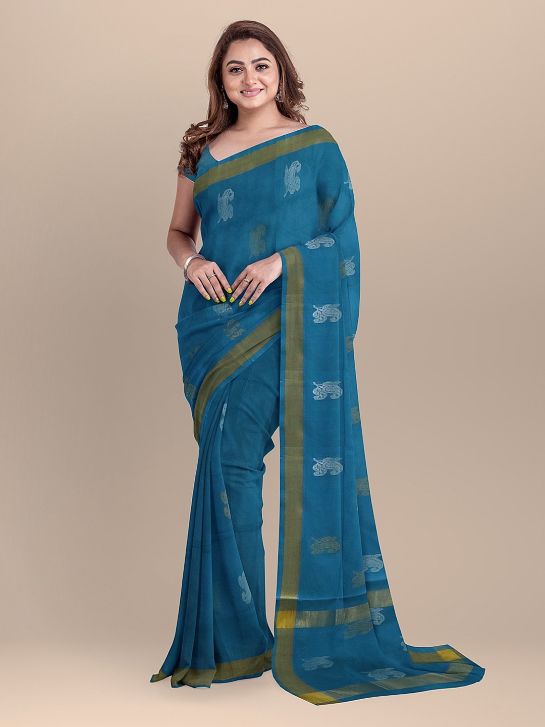 

APCO Blue Pure Cotton Printed Venkatgiri Cotton Saree