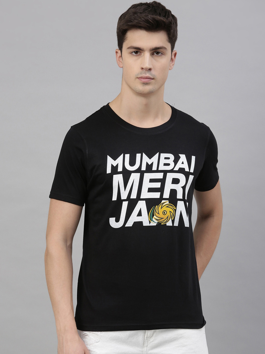 

Bushirt Men Black Printed Round Neck Pure Cotton T-shirt