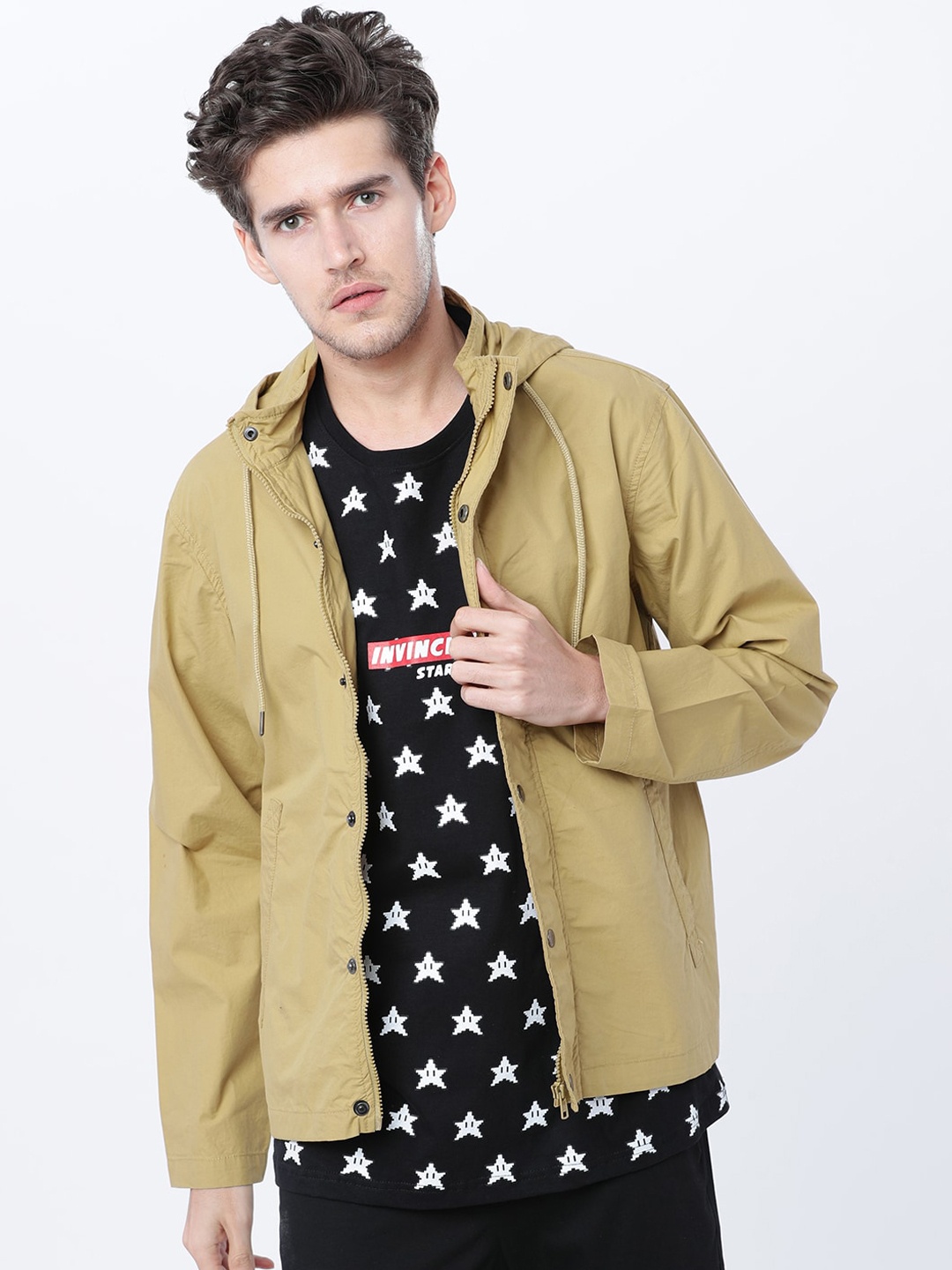 

HIGHLANDER Men Khaki Solid Lightweight Open Front Jacket