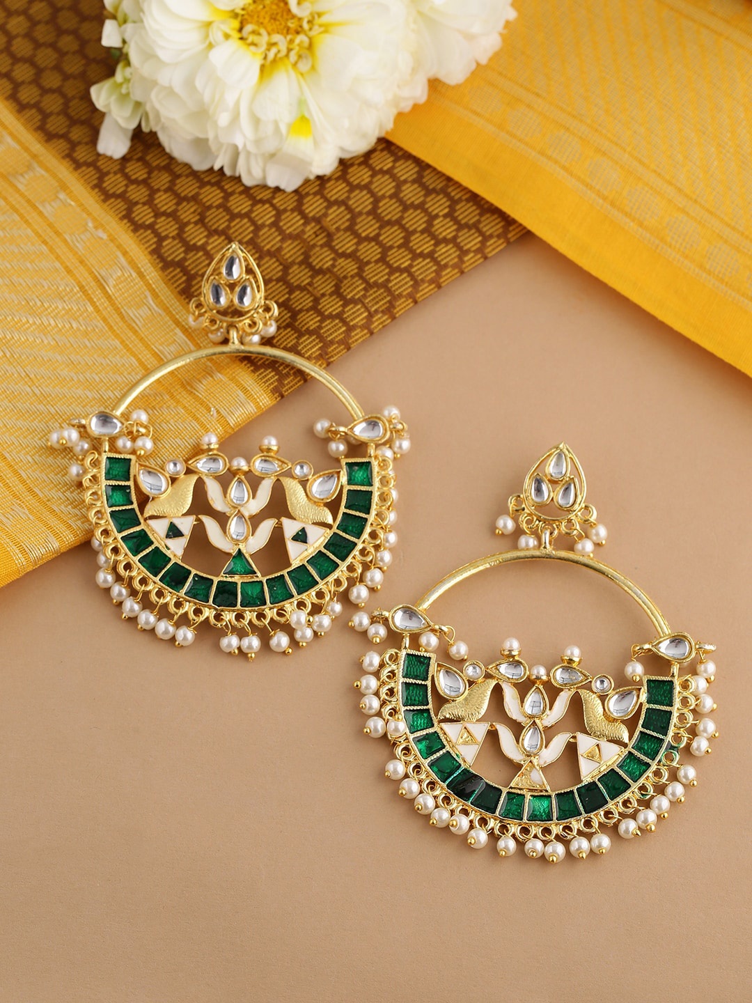 

Shoshaa Gold-Plated & Green Handcrafted Contemporary Chandbalis