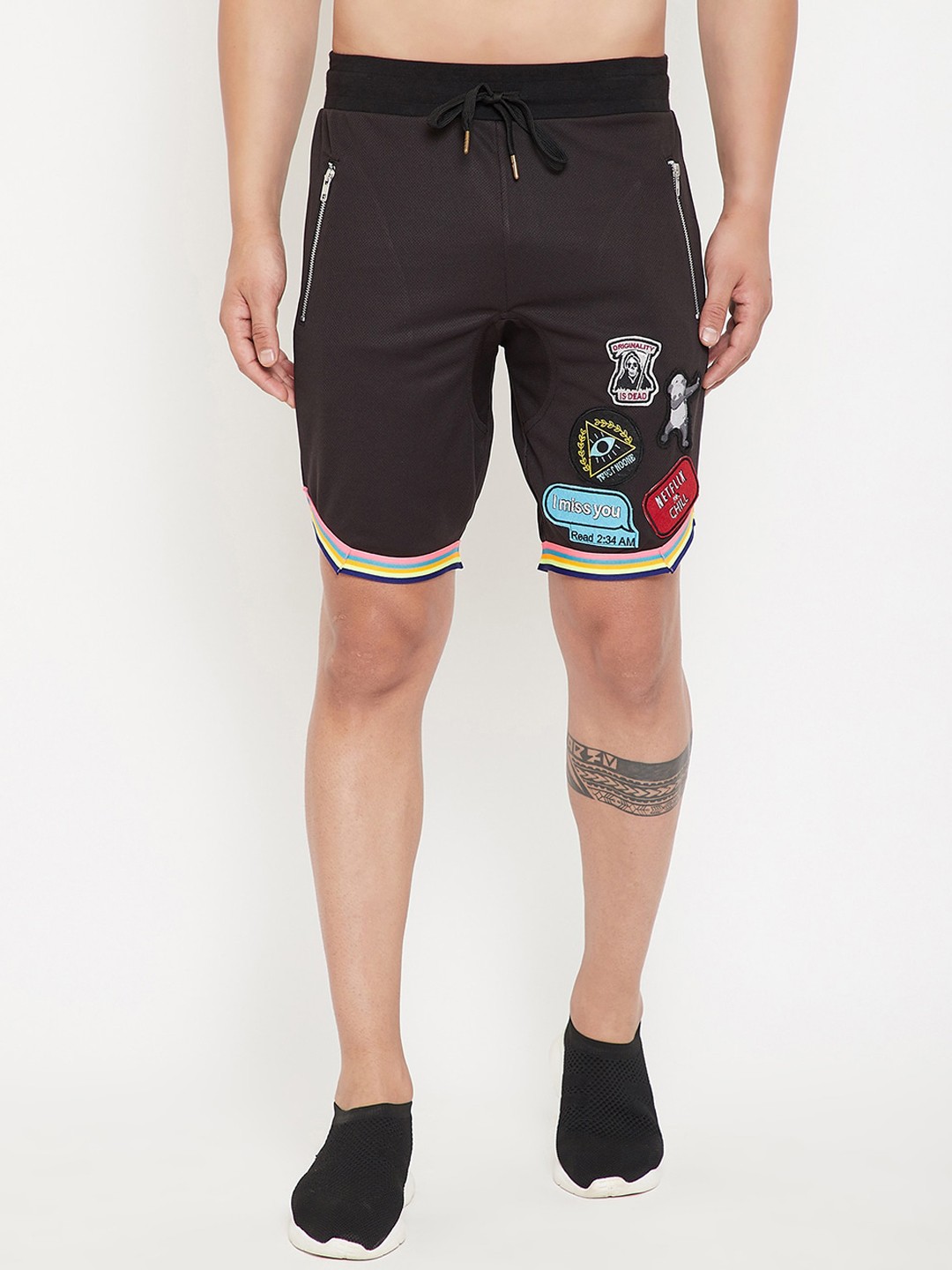 

FUGAZEE Men Black Solid Regular Fit Shorts With Embroidered Detailing