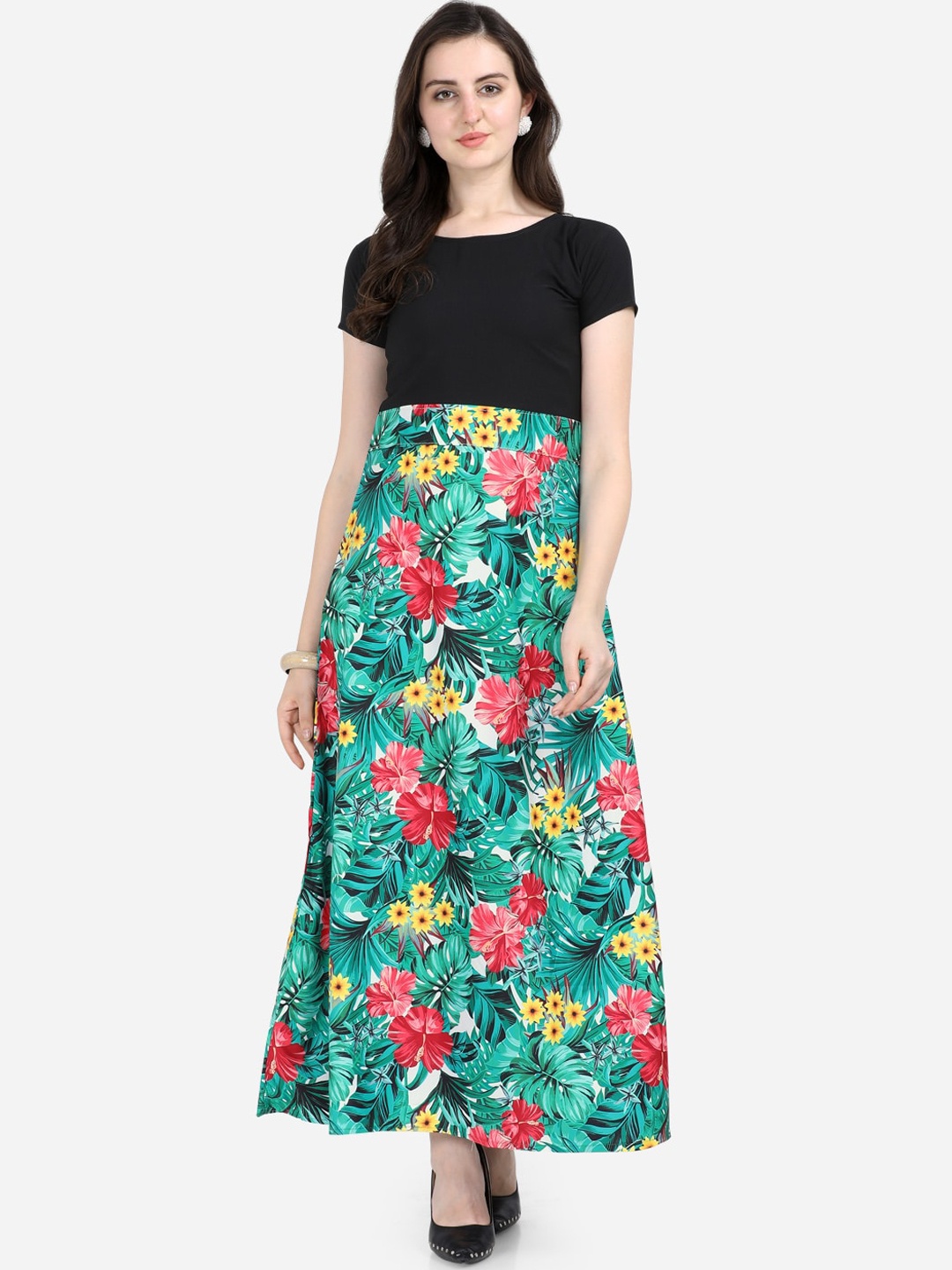 

Florence Women Green Floral Printed Maxi Dress