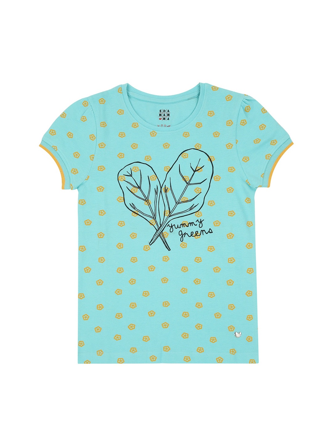 

Ed-a-Mamma Girls Turquoise Blue Printed Round Neck T-shirt