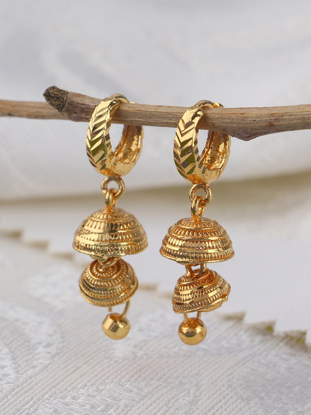 

ANIKAS CREATION Gold-Toned Contemporary Jhumkas