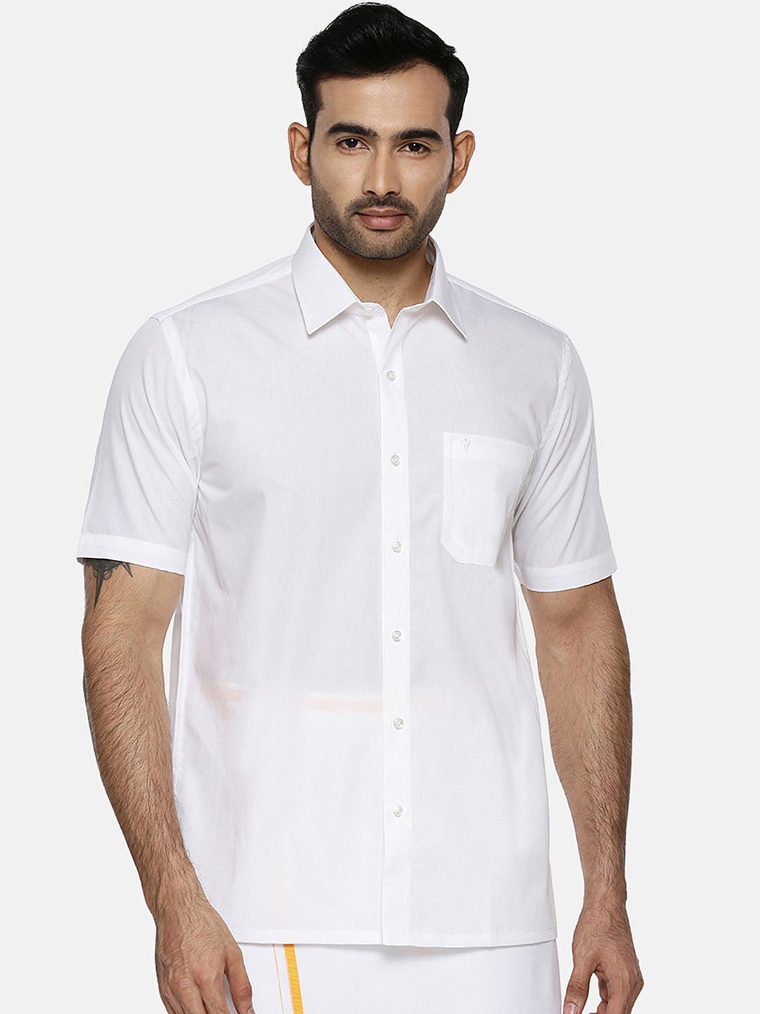 

Ramraj Men White Regular Fit Solid Cotton Ethnic Shirt