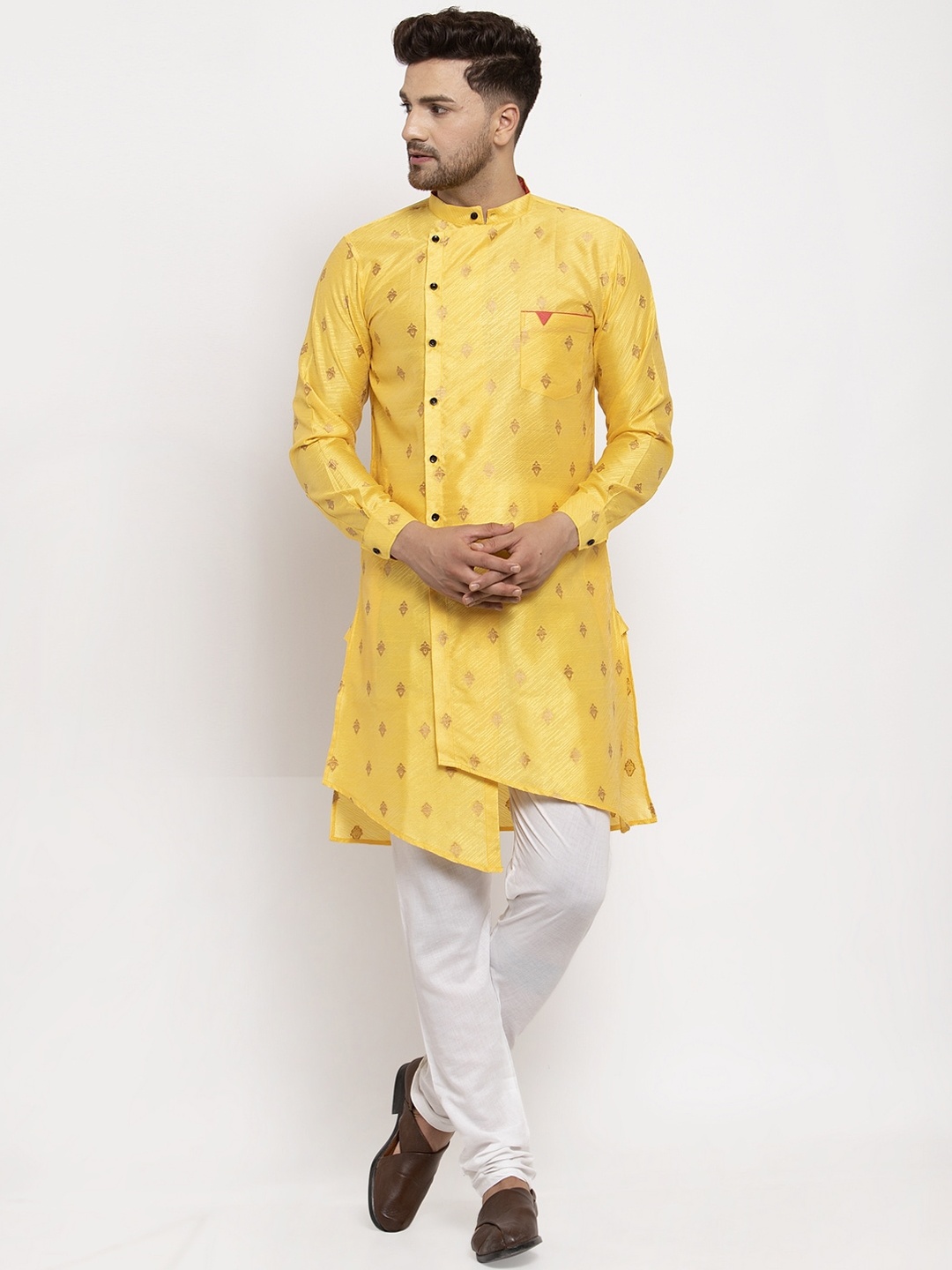 

KLOTTHE Men Yellow & Gold-Toned Geometric Kurta