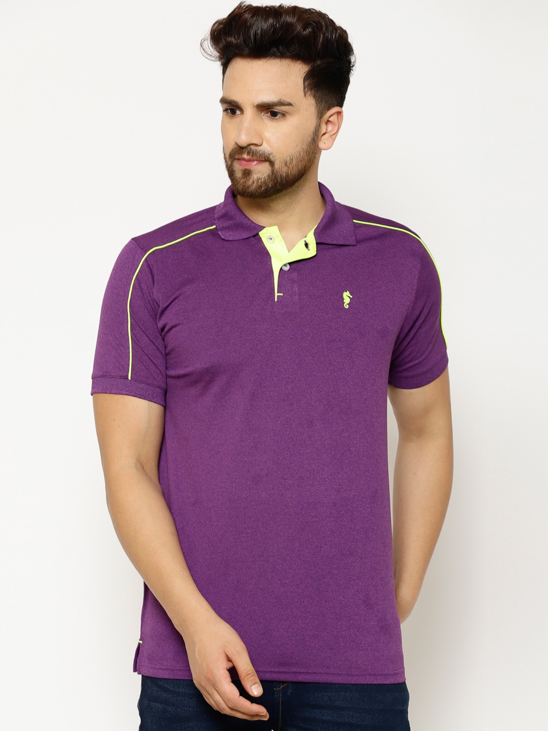 EPPE Men Purple Solid Polo Collar T-shirt