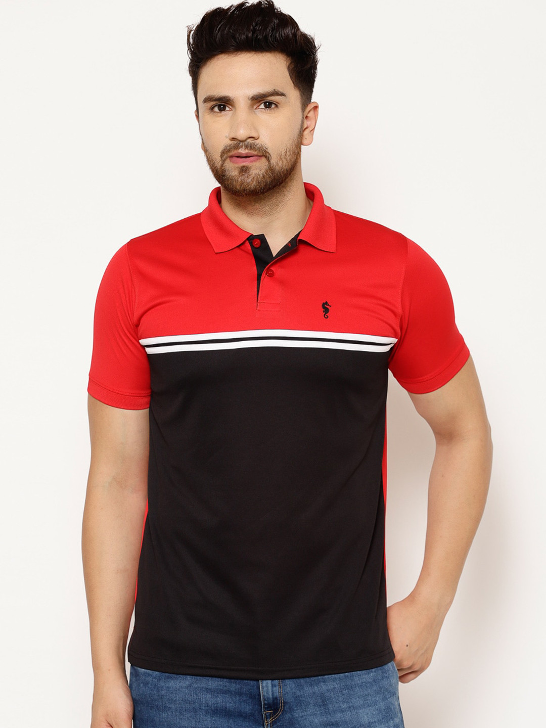 

EPPE Men Red Colourblocked Polo Collar T-shirt