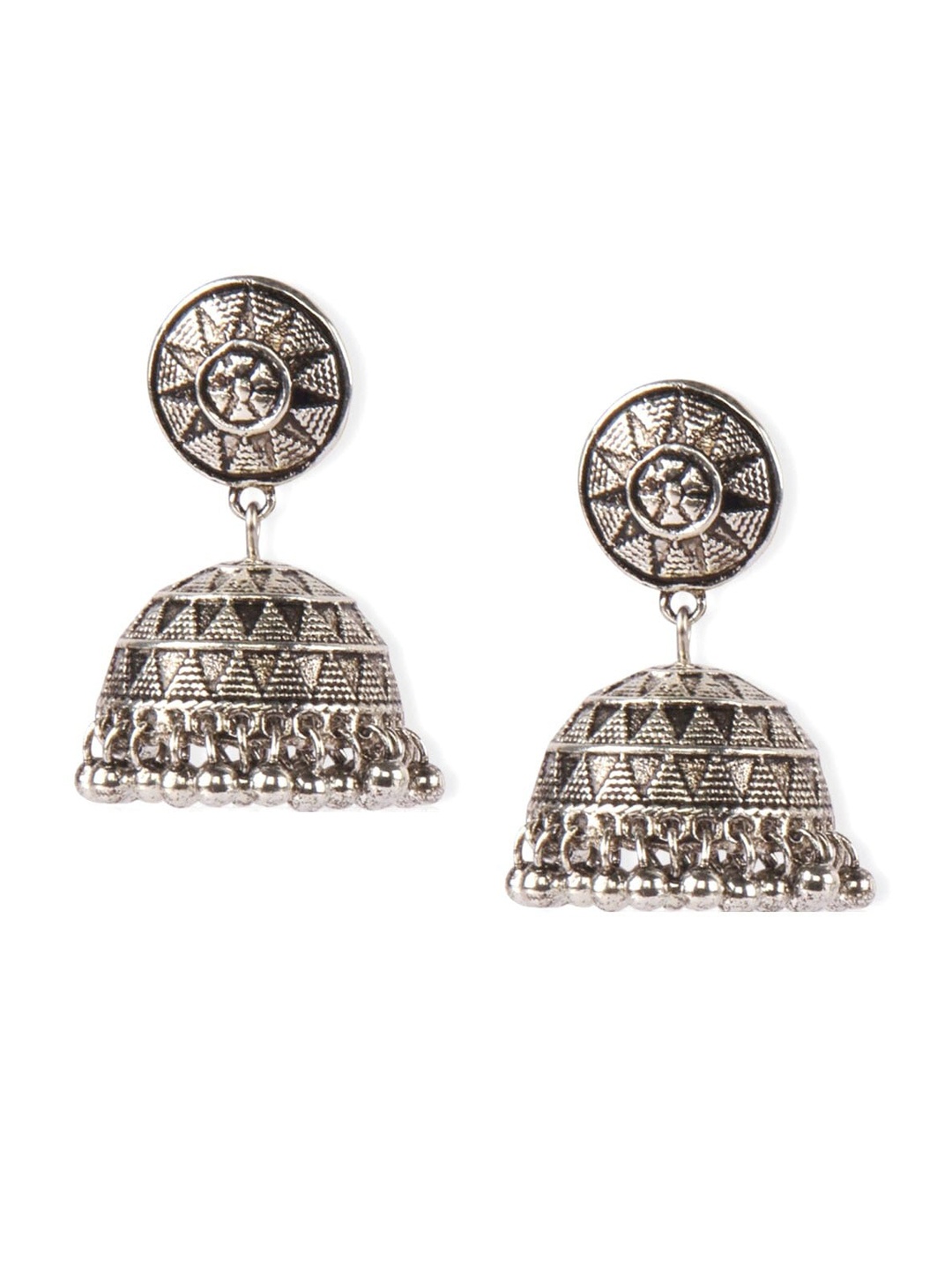 

Crunchy Fashion Silver-Plated Dome Shaped Jhumkas