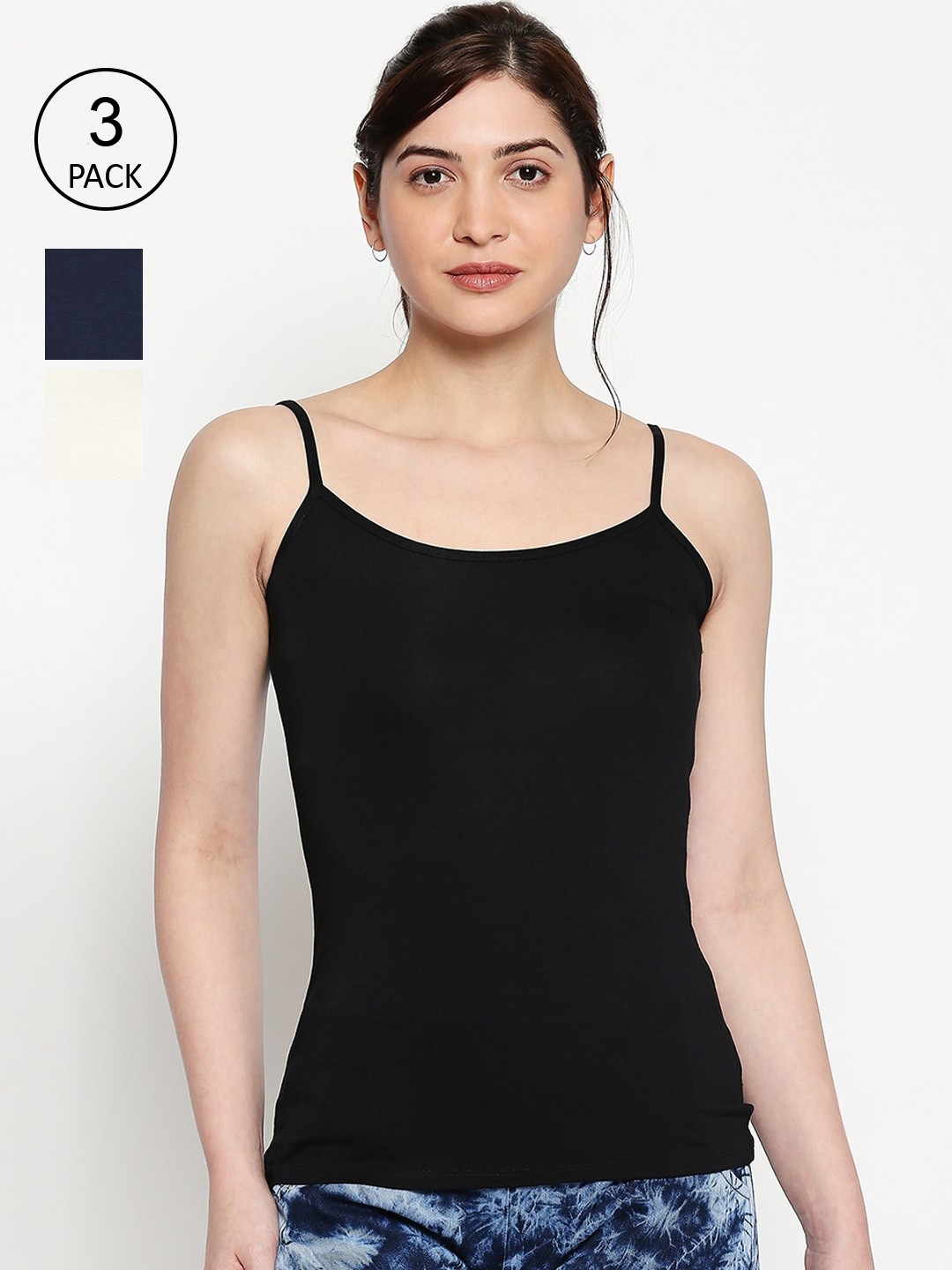 

inocenCia Women Pack Of 3 Solid Camisoles INC-KSS077, Black