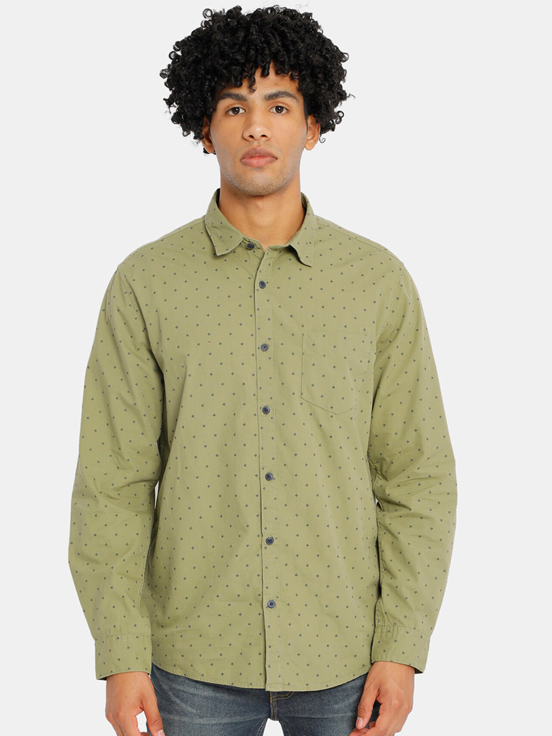 

Ruggers Men Olive Green Regular Fit Printed Cotton Casual Shirt