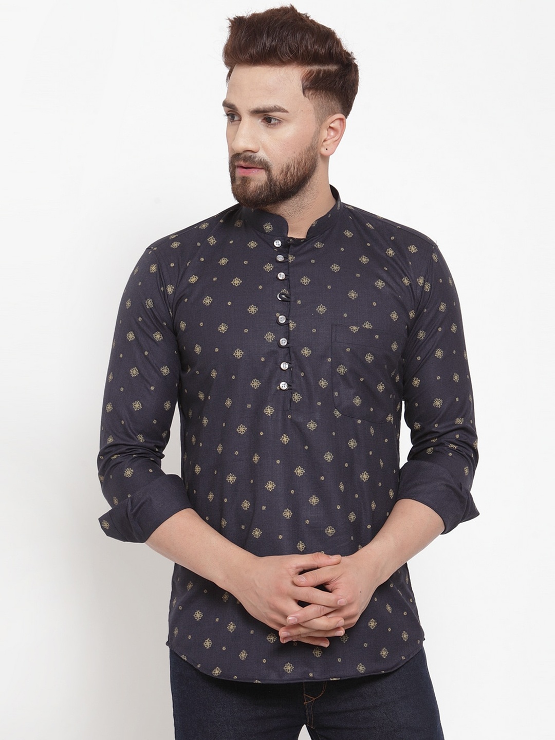 

KLOTTHE Men Blue Ethnic Motifs Printed Kurta