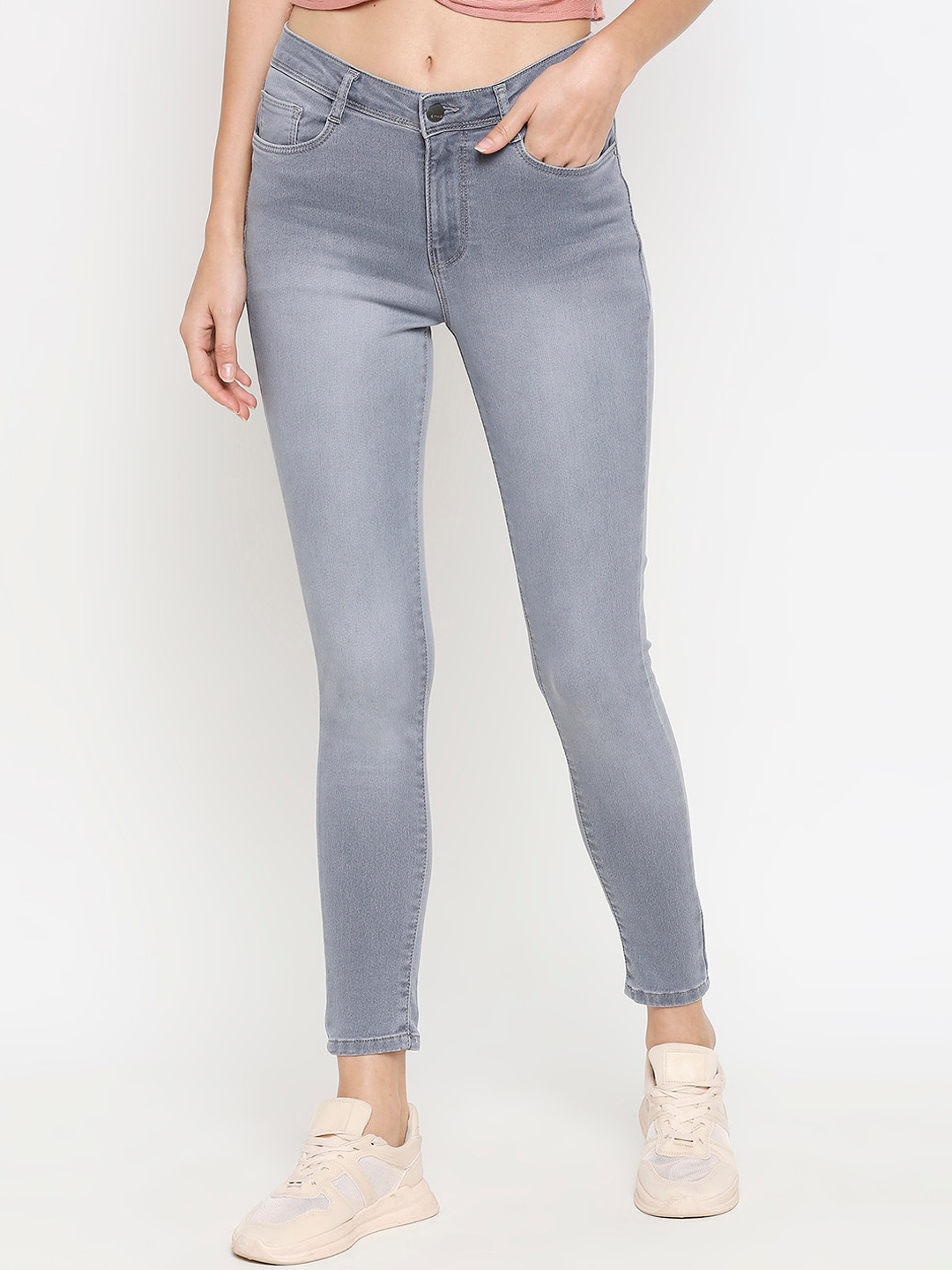 

Kraus Jeans Women Grey Skinny Fit High-Rise Clean Look Jeans