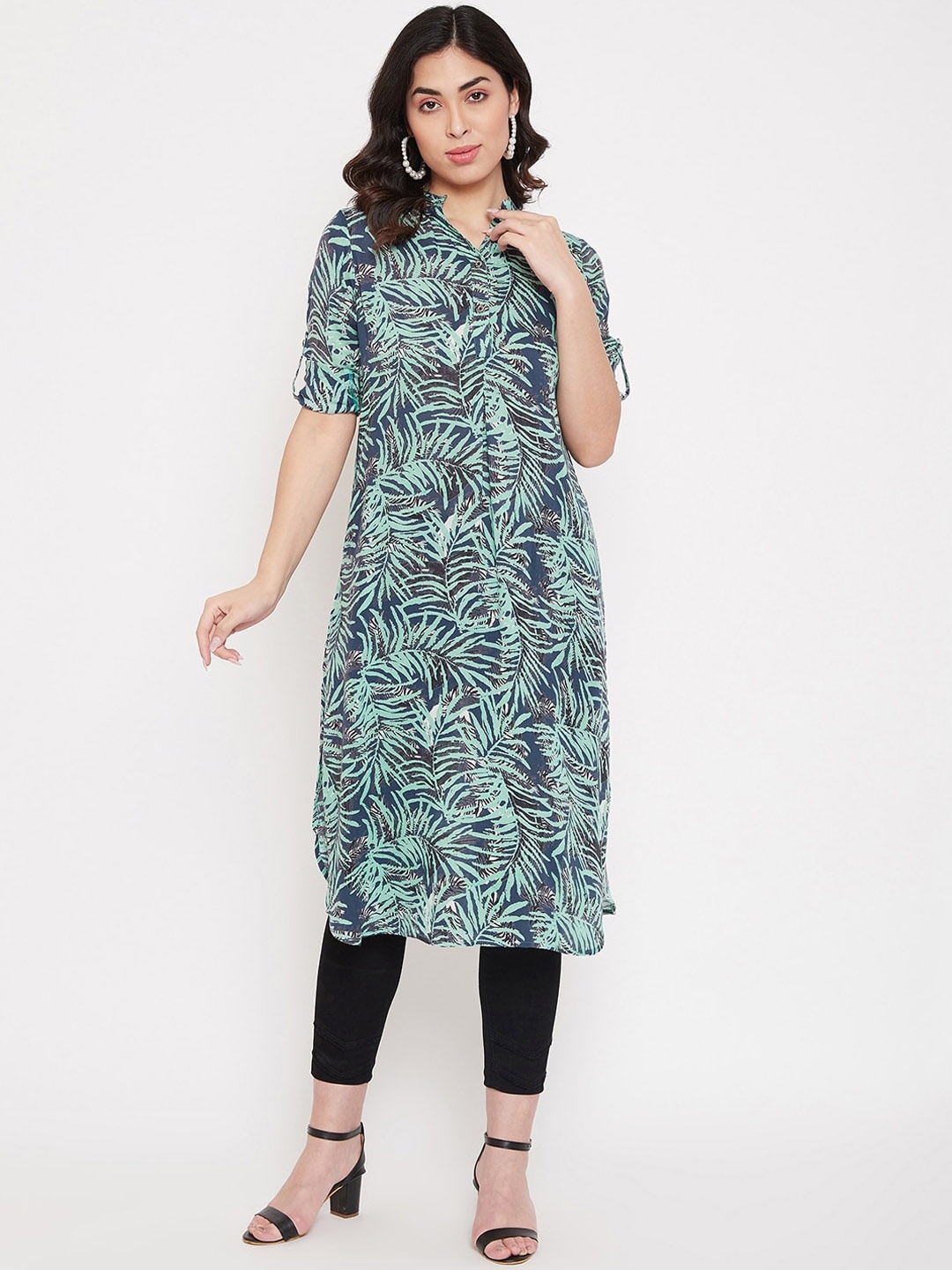 

Ruhaans Women's Sea Green & Teal Printed Tunic