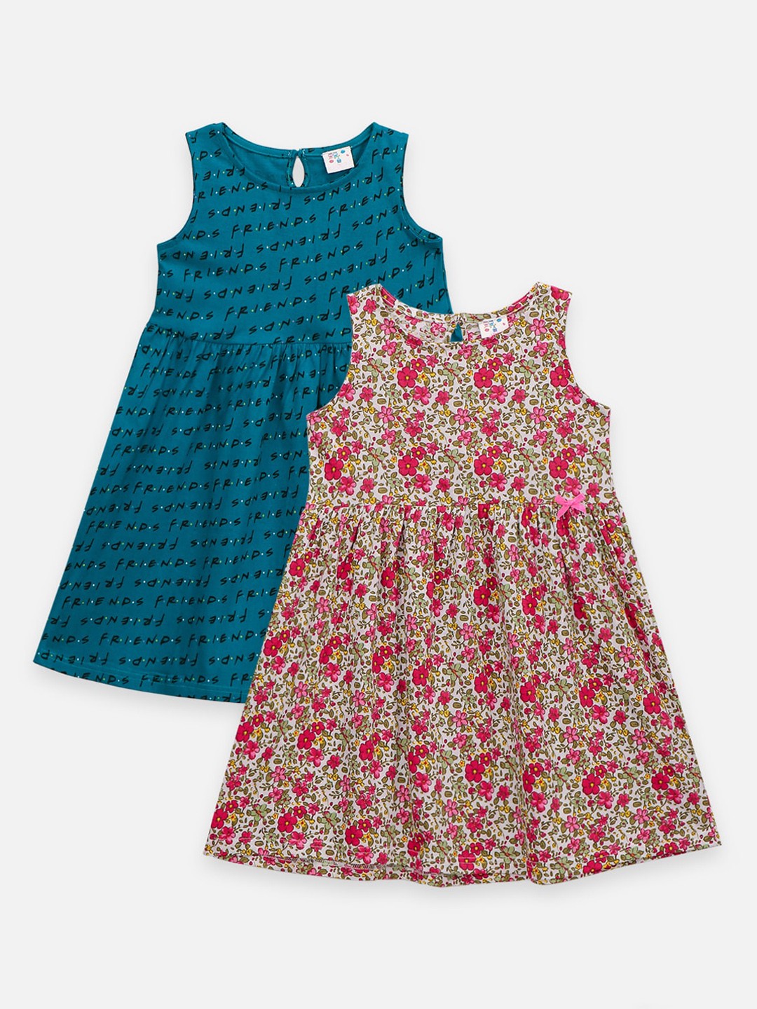 

LilPicks Pack of 2 Girls Multicoloured Printed Fit and Flare Dress, Multi