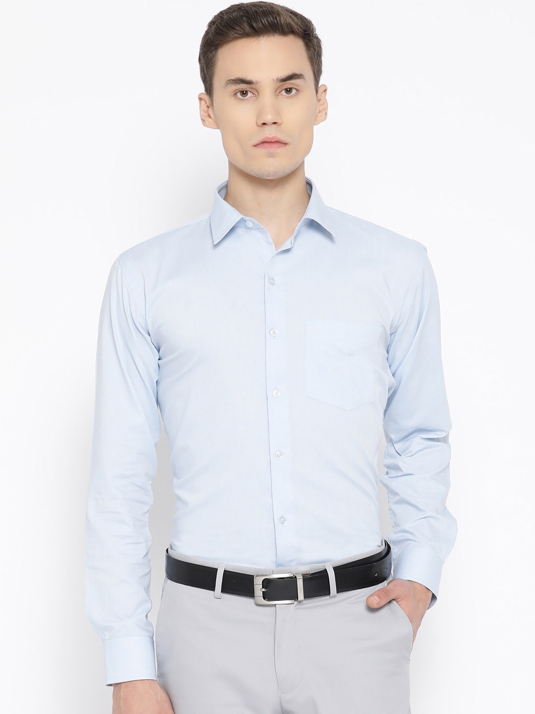 

Hancock Men Blue Slim Fit Solid Formal Shirt