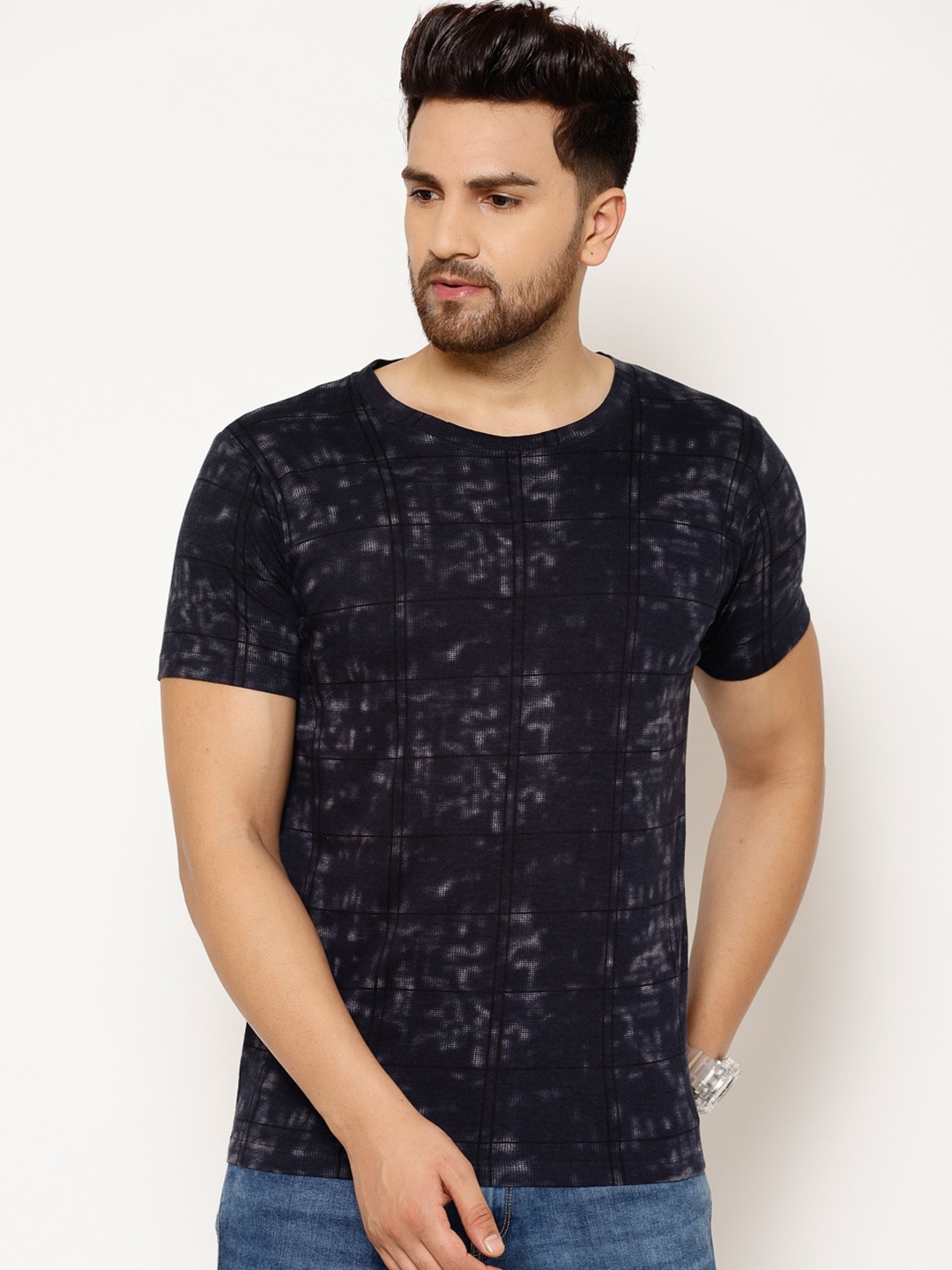

EPPE Men Navy Blue Printed Round Neck Cotton T-shirt