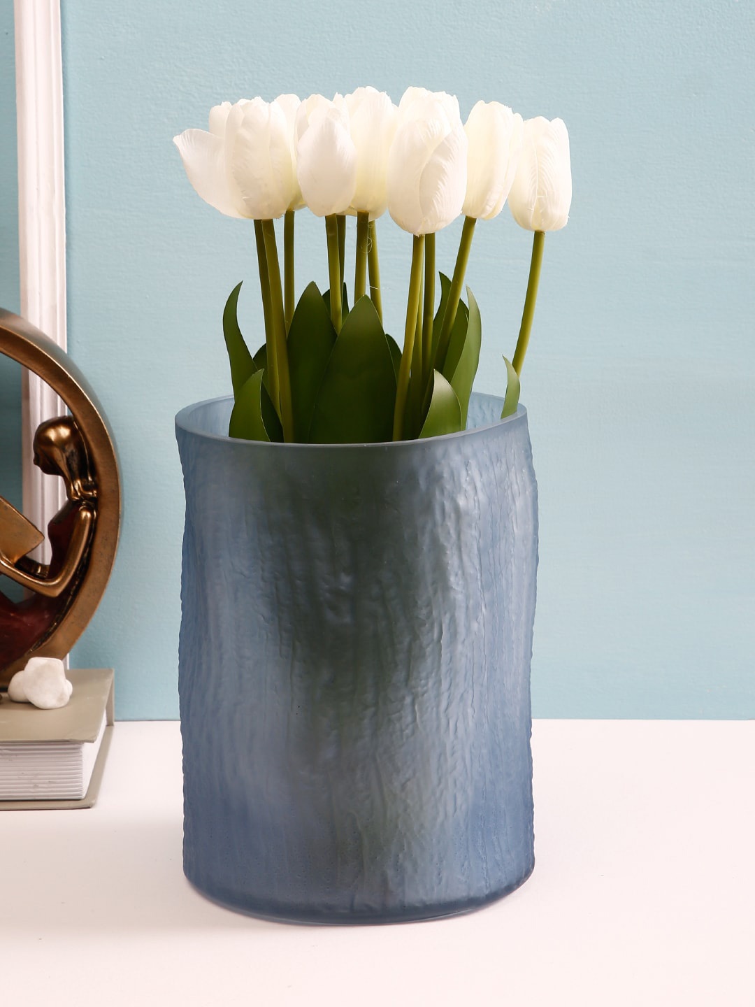 

TAYHAA Blue Solid Thick Glass Flower Vase