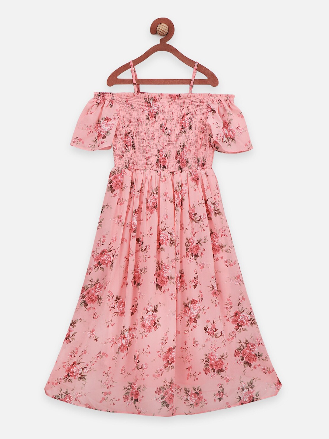 

LilPicks Girls Peach-Coloured Printed Fit and Flare Dress
