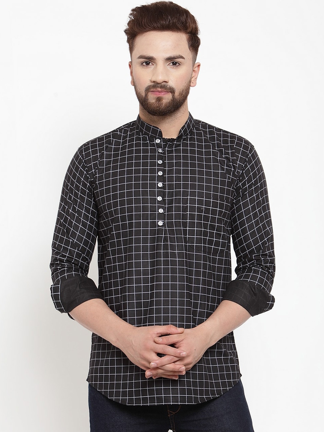 

KLOTTHE Men Black Checked Kurta