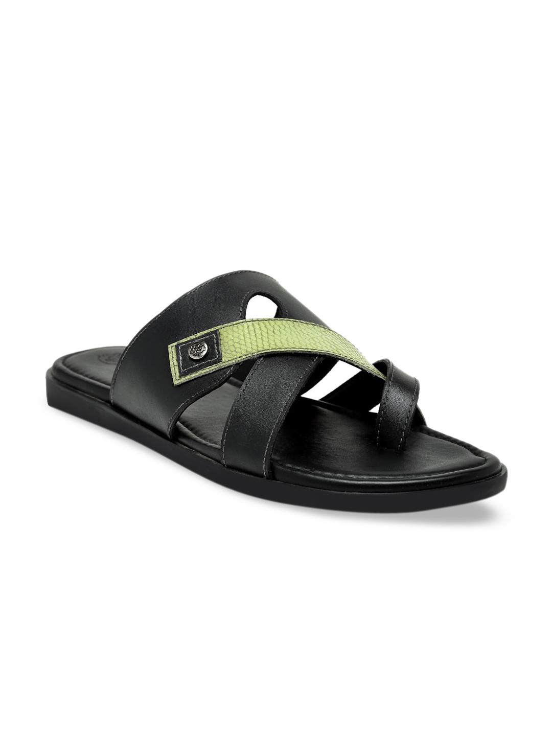 

BEAVER Men Green & Black Leather Comfort Sandals