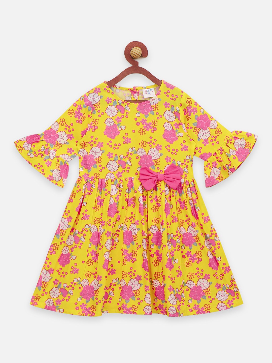

LilPicks Girls Yellow Printed Fit and Flare Dress