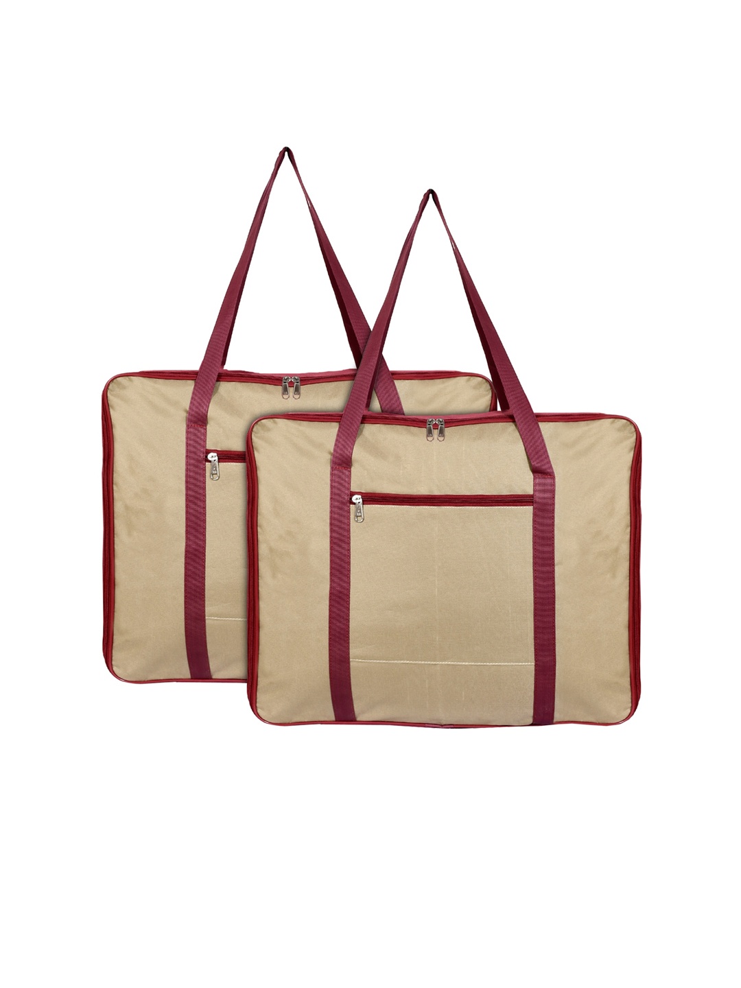 

Kuber Industries Set Of 2 Beige & Maroon Solid Foldable Underbed Storage Organizers