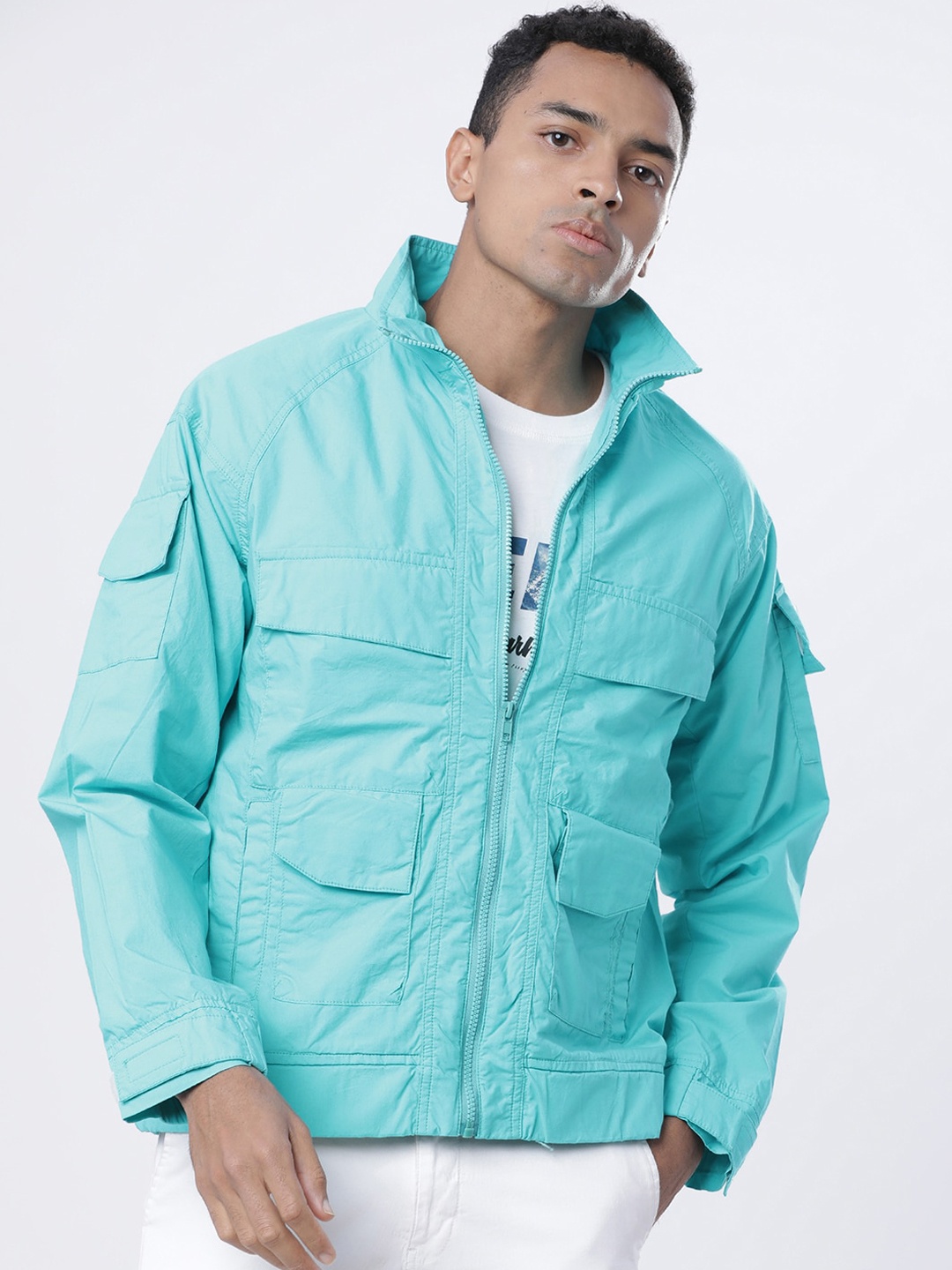 

HIGHLANDER Men Blue Solid Lightweight Cotton Tailored Jacket