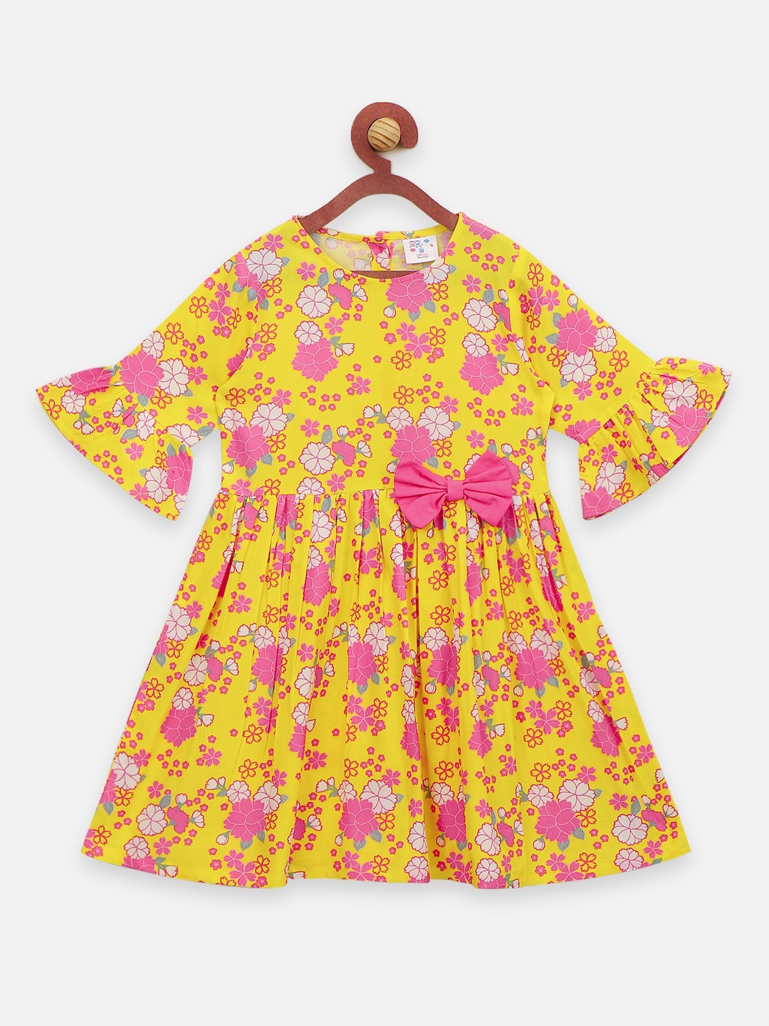 

LilPicks Girls Yellow Printed Fit and Flare Dress