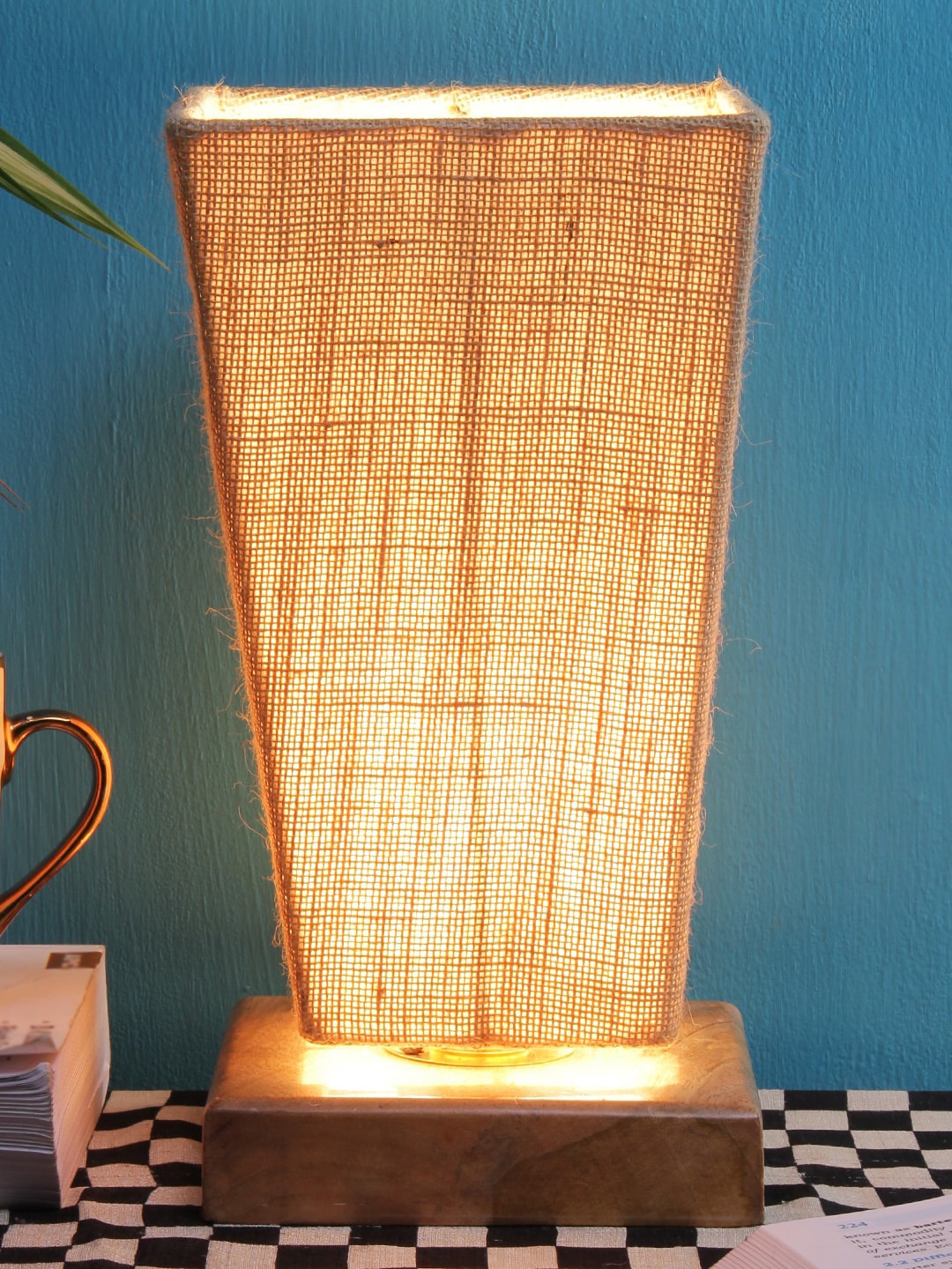 Devansh Beige & Brown Self Design Traditional Table Lamp with Shade