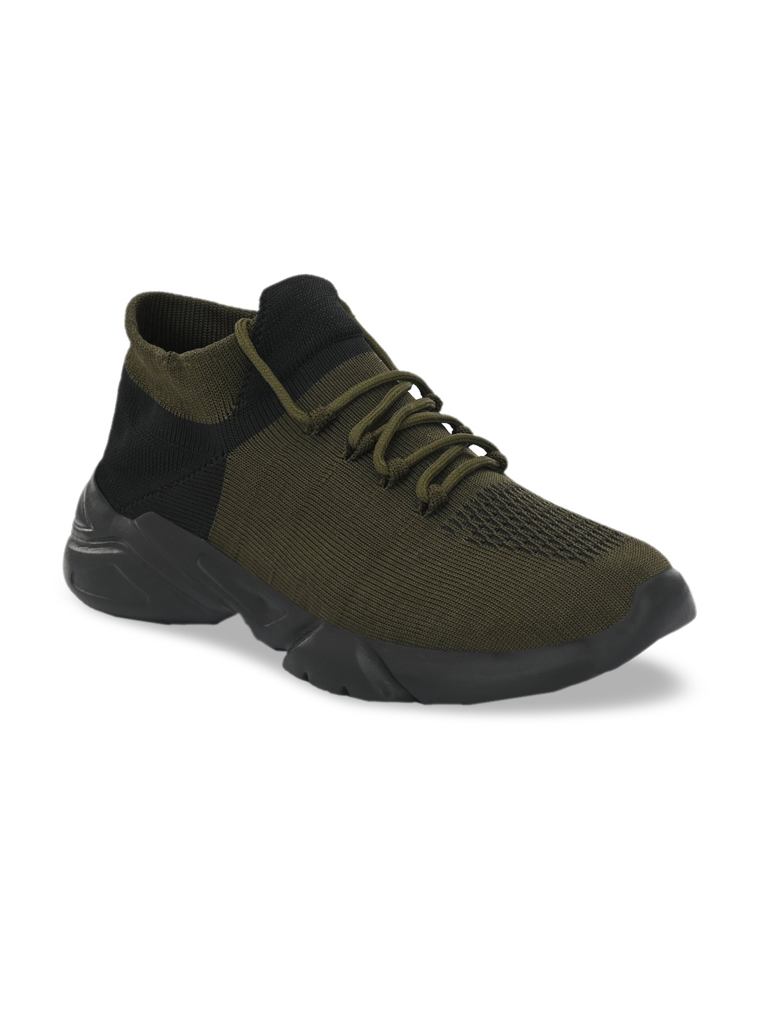 

MENGLER Men Olive Green Textile Walking Shoes