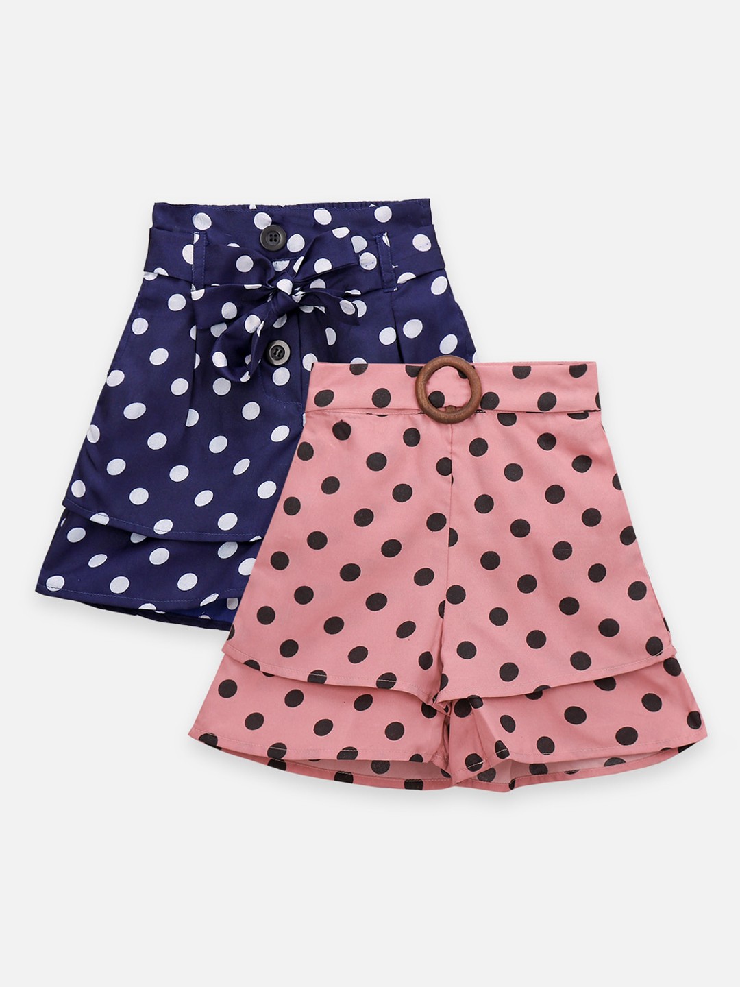 

LilPicks Pack of 2 Girls Blue & Peach Printed Regular Fit Shorts