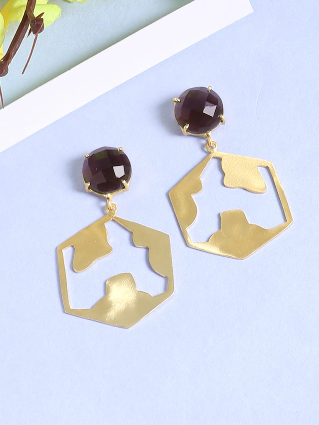 Shoshaa Gold-Toned Contemporary Drop Earrings