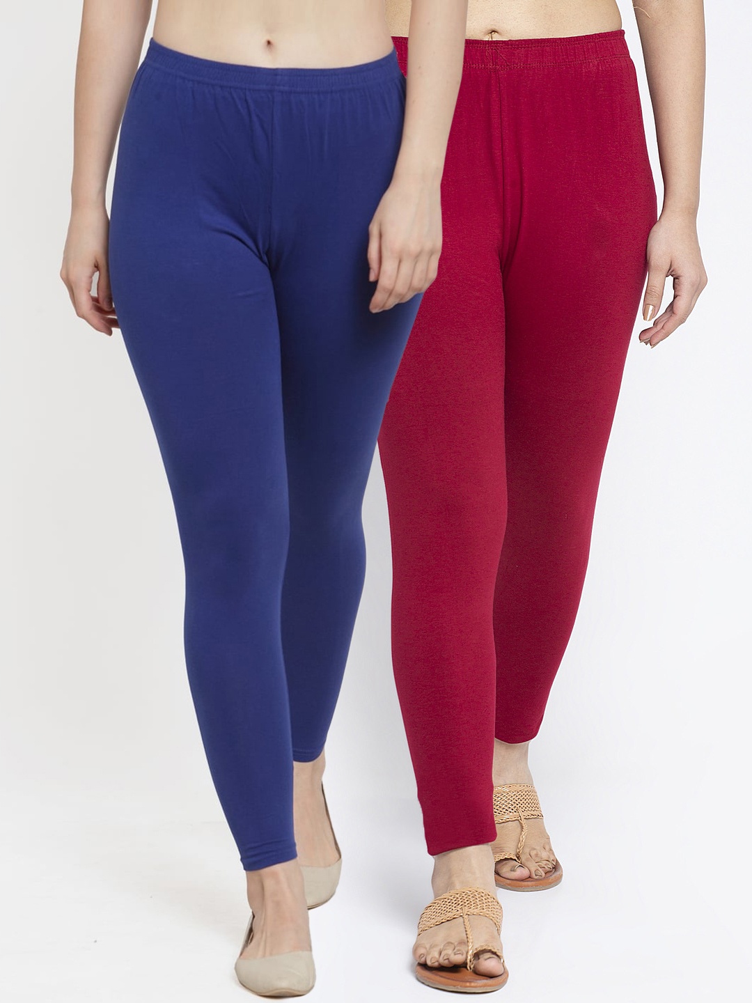 GRACIT Women Pack Of 2 Solid Ankle-Length Leggings, Blue
