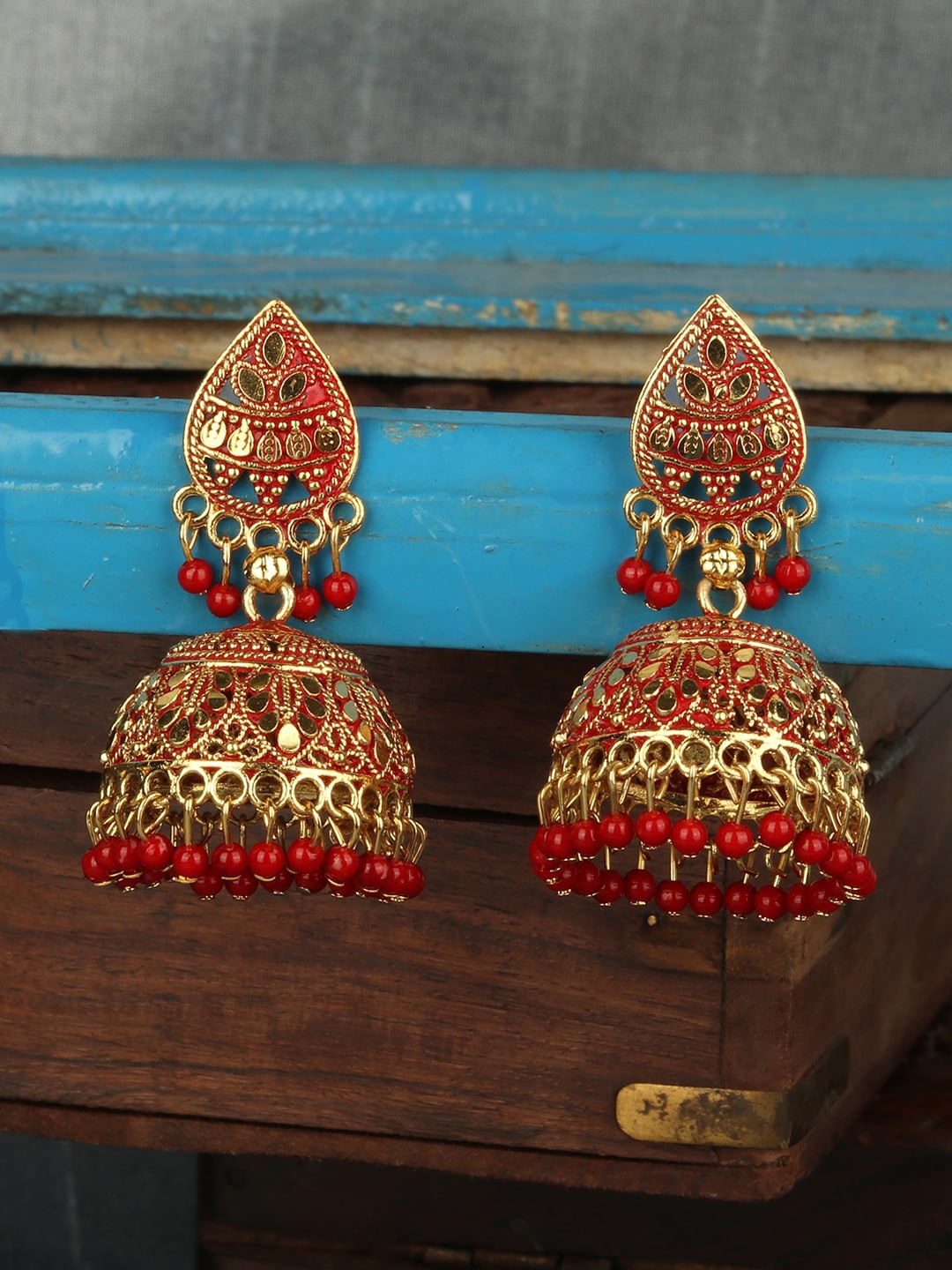 

ANIKAS CREATION Red Contemporary Jhumkas
