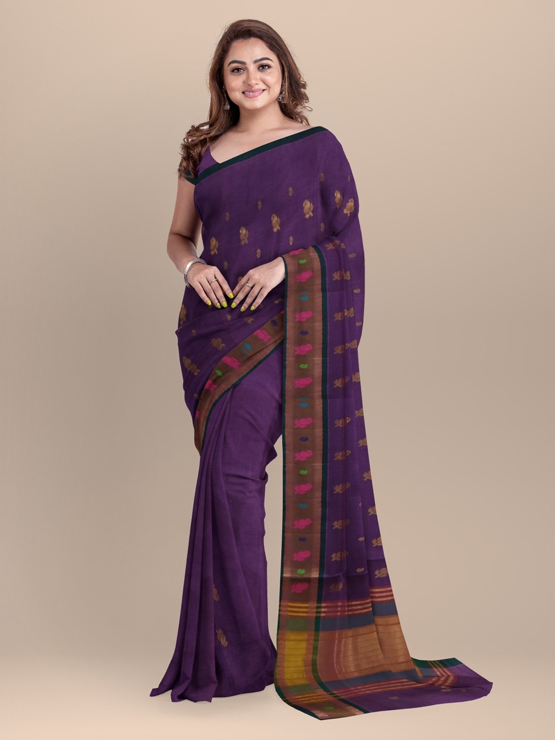 APCO Purple Woven Design Pure Cotton Venkatgiri Saree