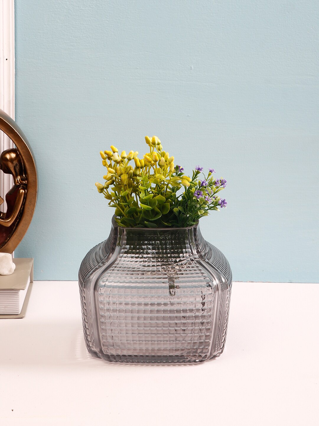 

TAYHAA Grey Textured Handcrafted Tuffened Bubble Glass Flower Vase