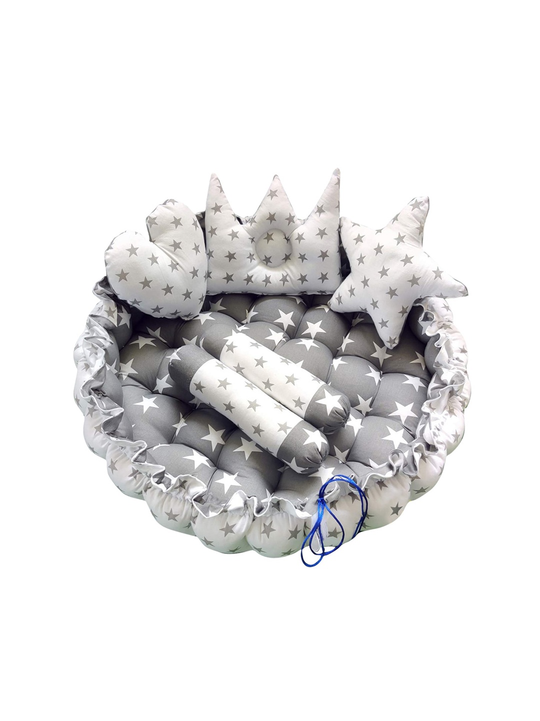 

LOREM Infants Grey & White Printed Circular Tub Bed with 5 Pillow Set