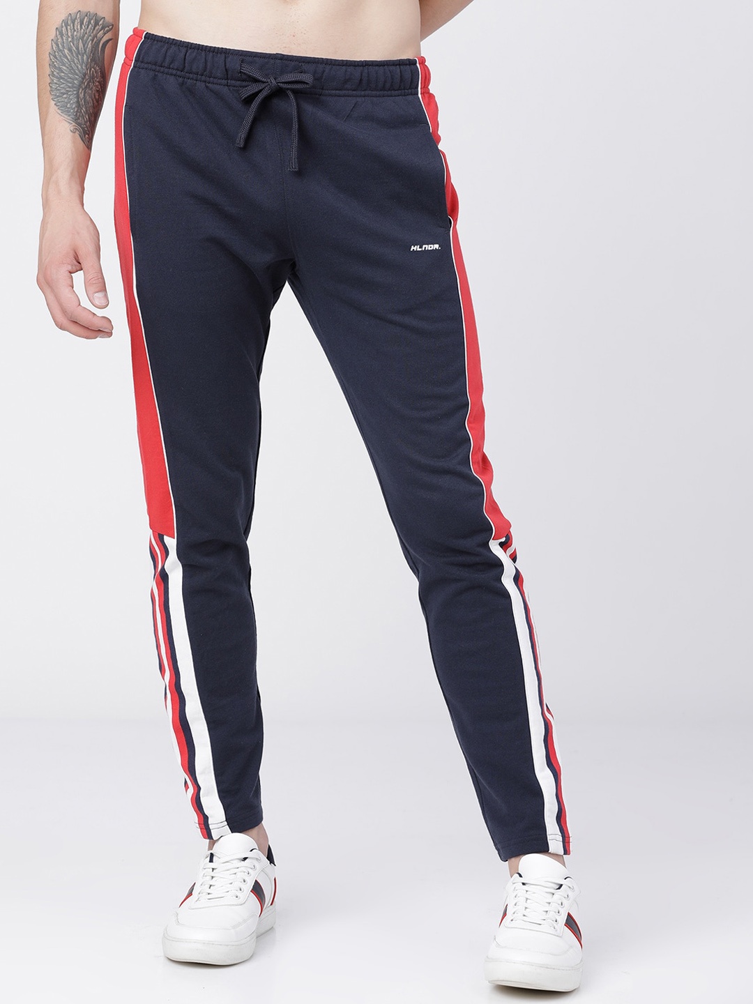 

HIGHLANDER Men Navy Blue & Red Colourblocked Slim-Fit Track Pants