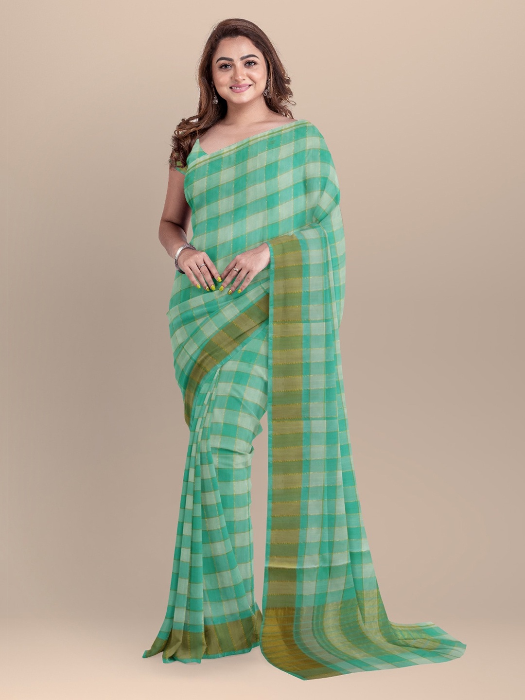 

APCO Green Pure Cotton Checked Venkatgiri Saree