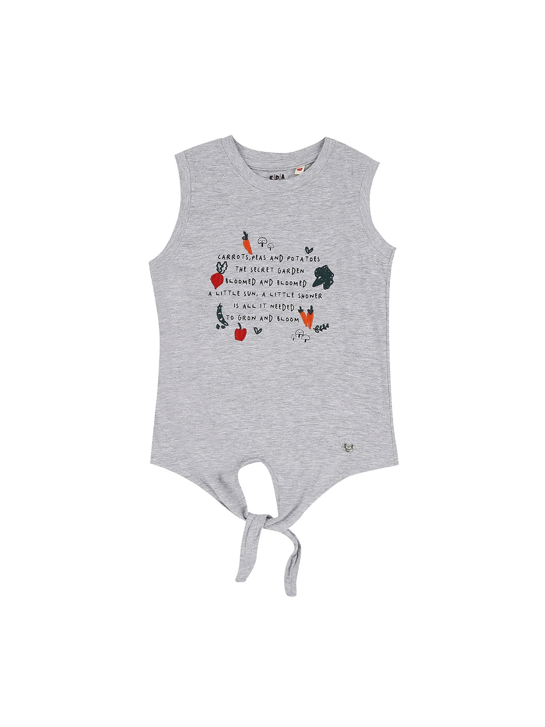 

Ed-a-Mamma Girls Grey Melange Printed Round Neck Cotton T-shirt