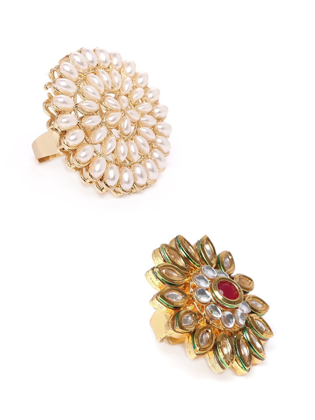 

Zaveri Pearls Set Of 2 Gold-Plated Floral Shaped Adjustable Finger Rings